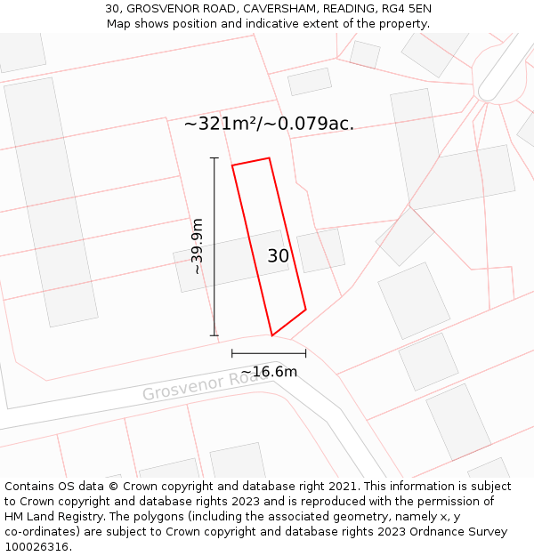 30, GROSVENOR ROAD, CAVERSHAM, READING, RG4 5EN: Plot and title map