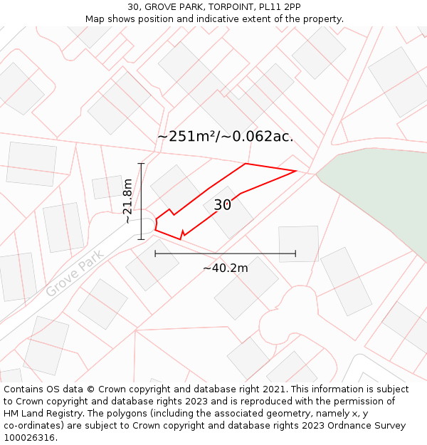 30, GROVE PARK, TORPOINT, PL11 2PP: Plot and title map