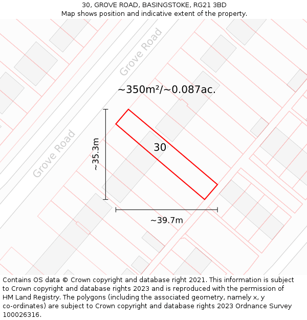 30, GROVE ROAD, BASINGSTOKE, RG21 3BD: Plot and title map