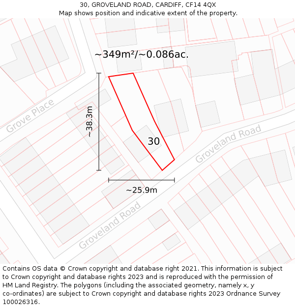 30, GROVELAND ROAD, CARDIFF, CF14 4QX: Plot and title map