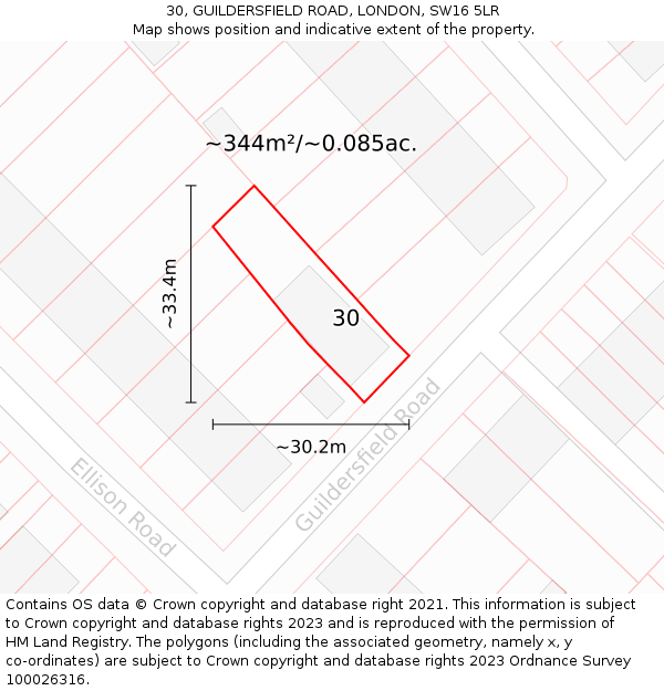 30, GUILDERSFIELD ROAD, LONDON, SW16 5LR: Plot and title map