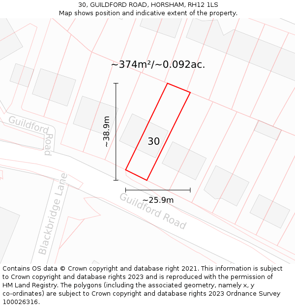 30, GUILDFORD ROAD, HORSHAM, RH12 1LS: Plot and title map