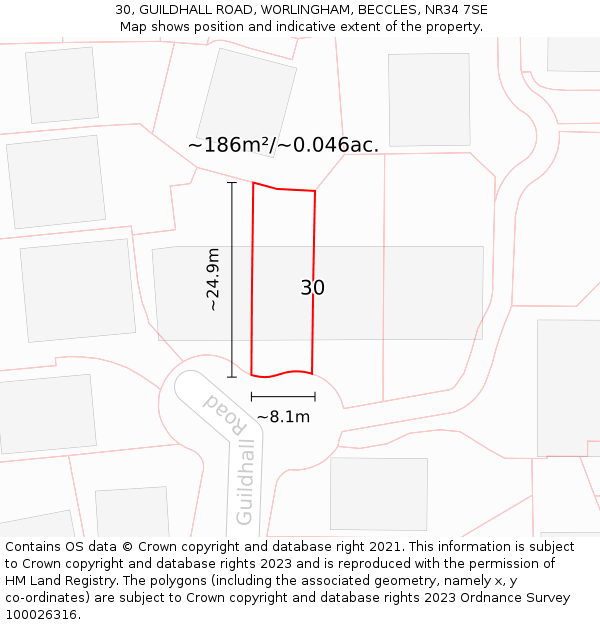 30, GUILDHALL ROAD, WORLINGHAM, BECCLES, NR34 7SE: Plot and title map