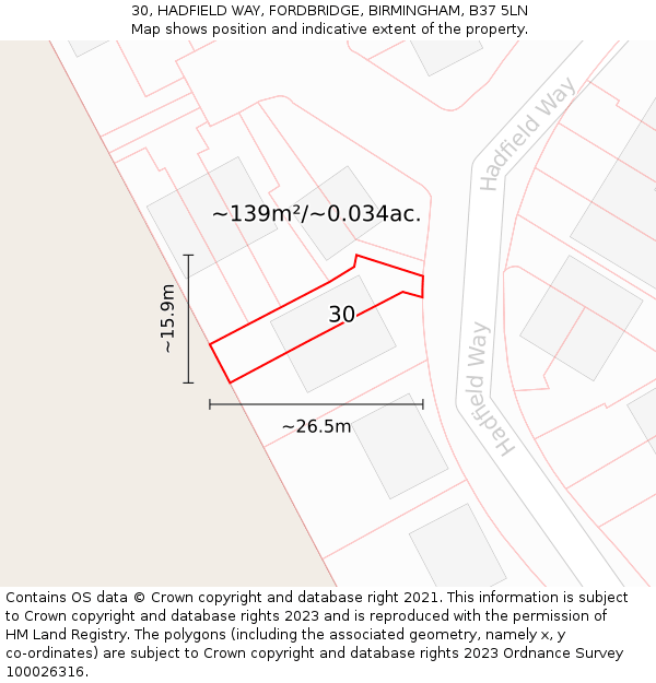 30, HADFIELD WAY, FORDBRIDGE, BIRMINGHAM, B37 5LN: Plot and title map