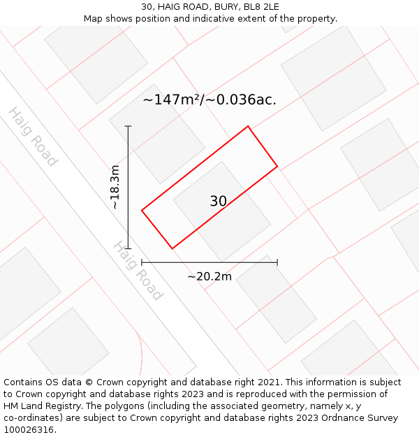 30, HAIG ROAD, BURY, BL8 2LE: Plot and title map