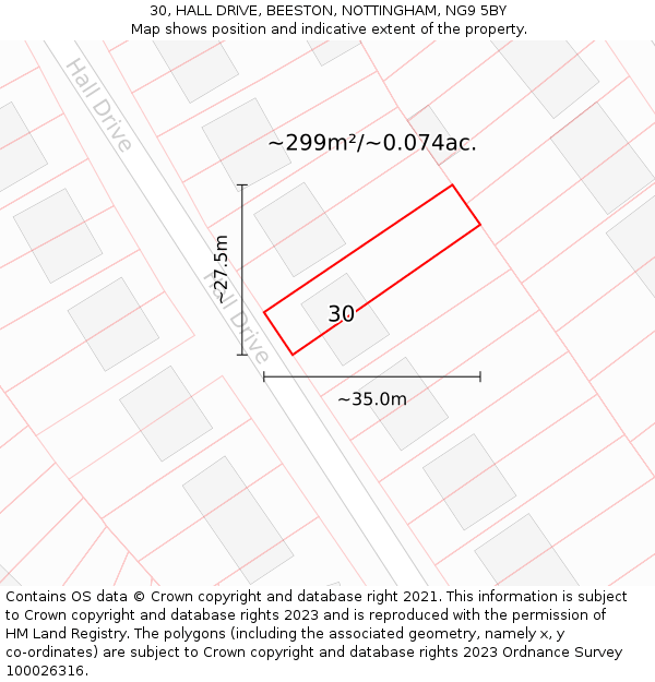 30, HALL DRIVE, BEESTON, NOTTINGHAM, NG9 5BY: Plot and title map