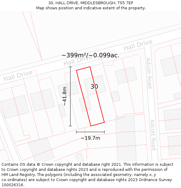 30, HALL DRIVE, MIDDLESBROUGH, TS5 7EP: Plot and title map