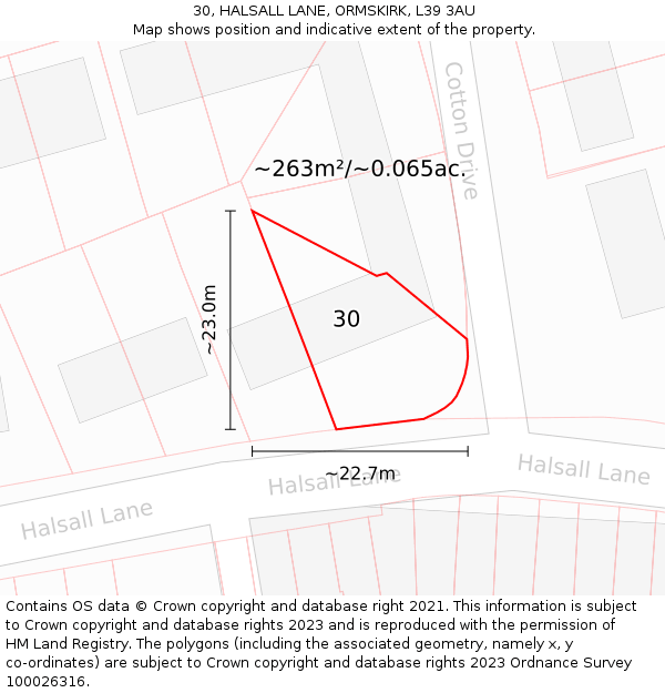 30, HALSALL LANE, ORMSKIRK, L39 3AU: Plot and title map