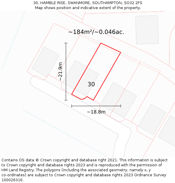 30, HAMBLE RISE, SWANMORE, SOUTHAMPTON, SO32 2FS: Plot and title map