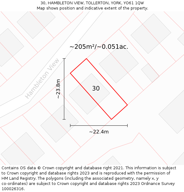 30, HAMBLETON VIEW, TOLLERTON, YORK, YO61 1QW: Plot and title map