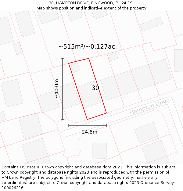 30, HAMPTON DRIVE, RINGWOOD, BH24 1SL: Plot and title map