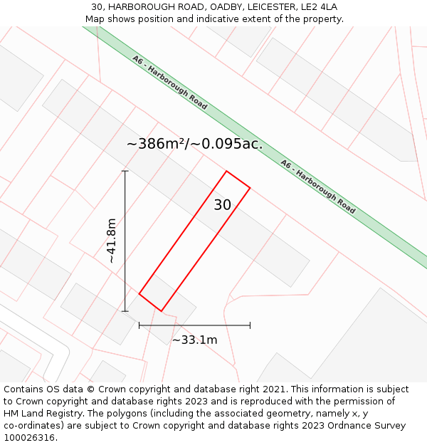 30, HARBOROUGH ROAD, OADBY, LEICESTER, LE2 4LA: Plot and title map