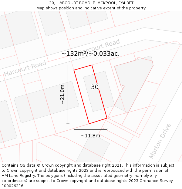 30, HARCOURT ROAD, BLACKPOOL, FY4 3ET: Plot and title map