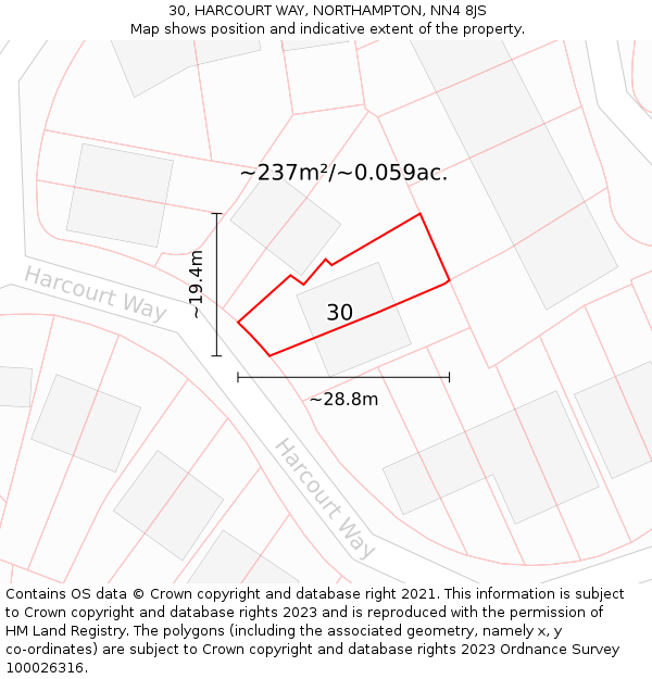 30, HARCOURT WAY, NORTHAMPTON, NN4 8JS: Plot and title map