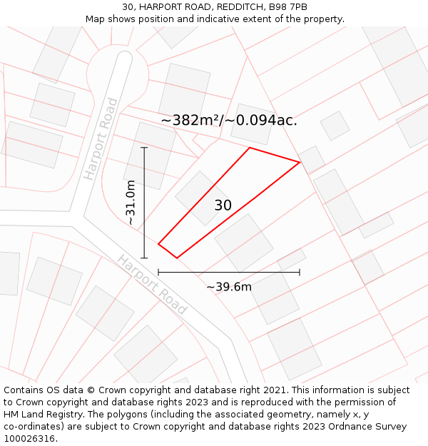 30, HARPORT ROAD, REDDITCH, B98 7PB: Plot and title map