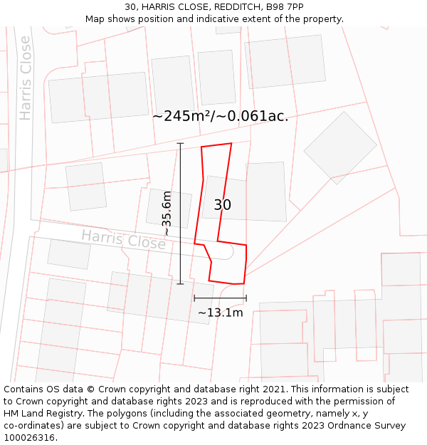 30, HARRIS CLOSE, REDDITCH, B98 7PP: Plot and title map