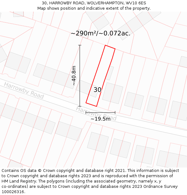 30, HARROWBY ROAD, WOLVERHAMPTON, WV10 6ES: Plot and title map