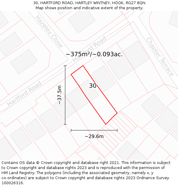 30, HARTFORD ROAD, HARTLEY WINTNEY, HOOK, RG27 8QN: Plot and title map