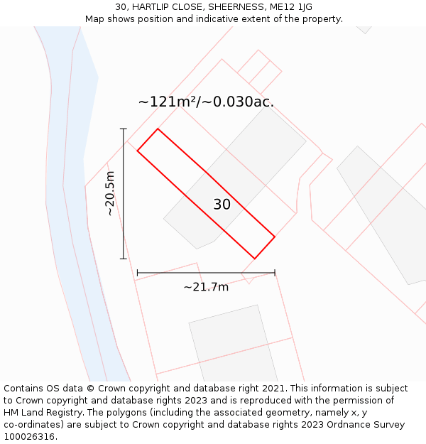 30, HARTLIP CLOSE, SHEERNESS, ME12 1JG: Plot and title map