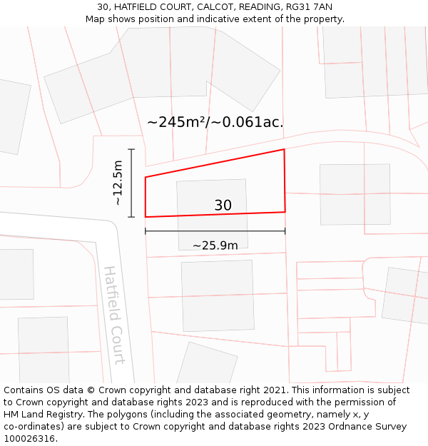 30, HATFIELD COURT, CALCOT, READING, RG31 7AN: Plot and title map