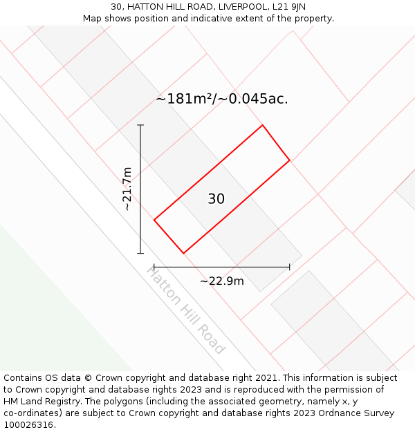 30, HATTON HILL ROAD, LIVERPOOL, L21 9JN: Plot and title map