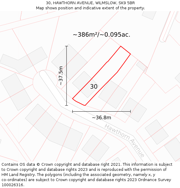 30, HAWTHORN AVENUE, WILMSLOW, SK9 5BR: Plot and title map