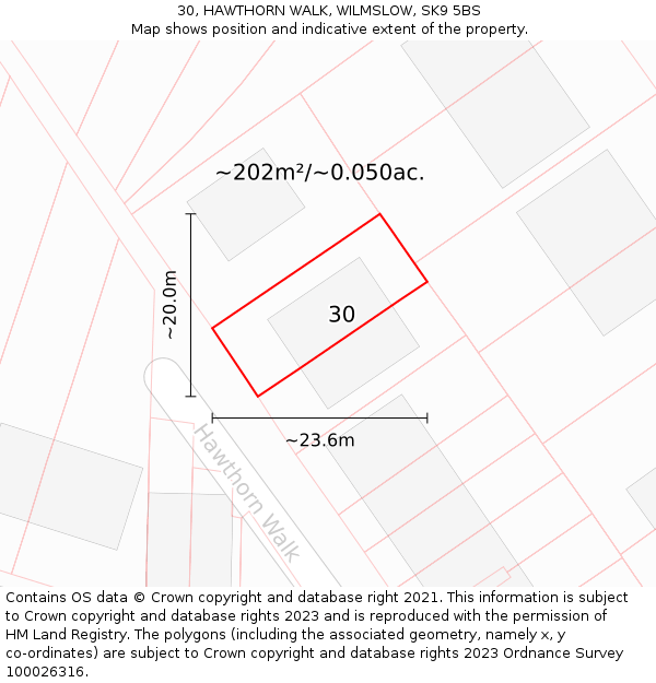 30, HAWTHORN WALK, WILMSLOW, SK9 5BS: Plot and title map