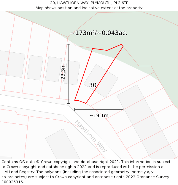 30, HAWTHORN WAY, PLYMOUTH, PL3 6TP: Plot and title map