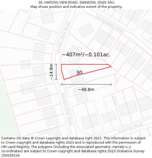 30, HAYDON VIEW ROAD, SWINDON, SN25 3AU: Plot and title map