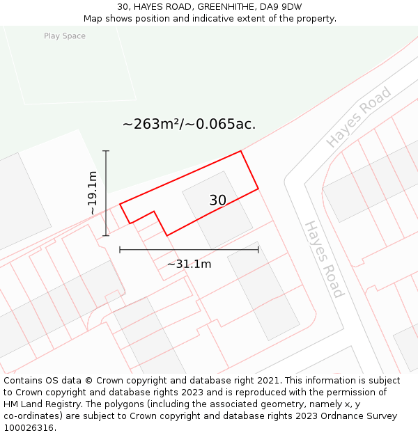 30, HAYES ROAD, GREENHITHE, DA9 9DW: Plot and title map