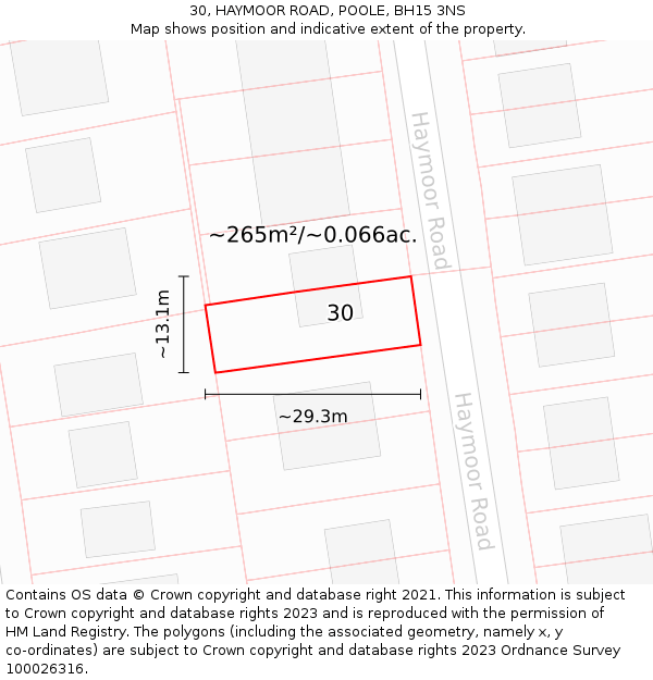 30, HAYMOOR ROAD, POOLE, BH15 3NS: Plot and title map