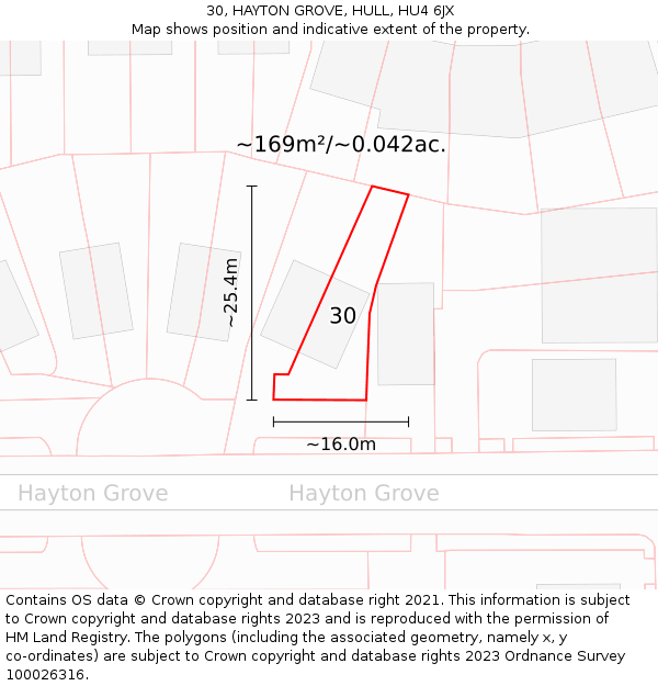 30, HAYTON GROVE, HULL, HU4 6JX: Plot and title map