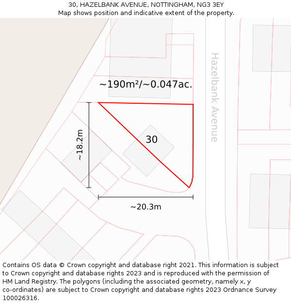 30, HAZELBANK AVENUE, NOTTINGHAM, NG3 3EY: Plot and title map