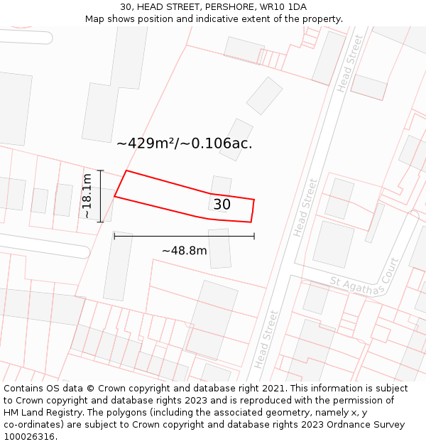 30, HEAD STREET, PERSHORE, WR10 1DA: Plot and title map