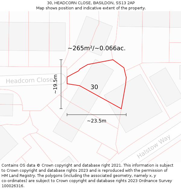30, HEADCORN CLOSE, BASILDON, SS13 2AP: Plot and title map