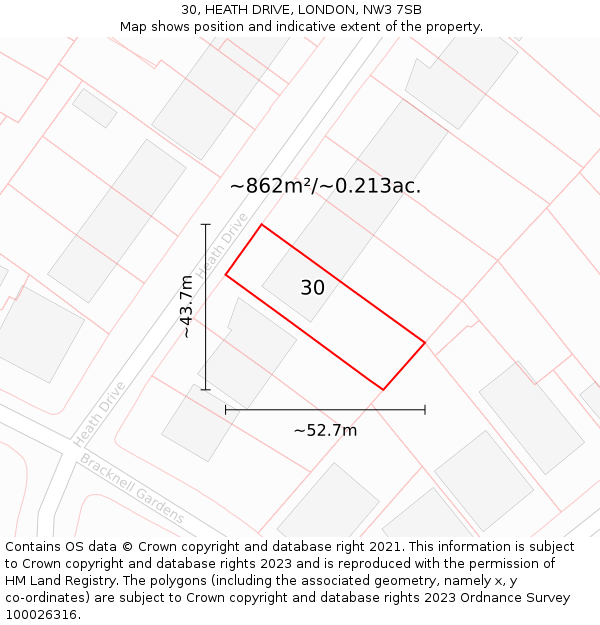 30, HEATH DRIVE, LONDON, NW3 7SB: Plot and title map