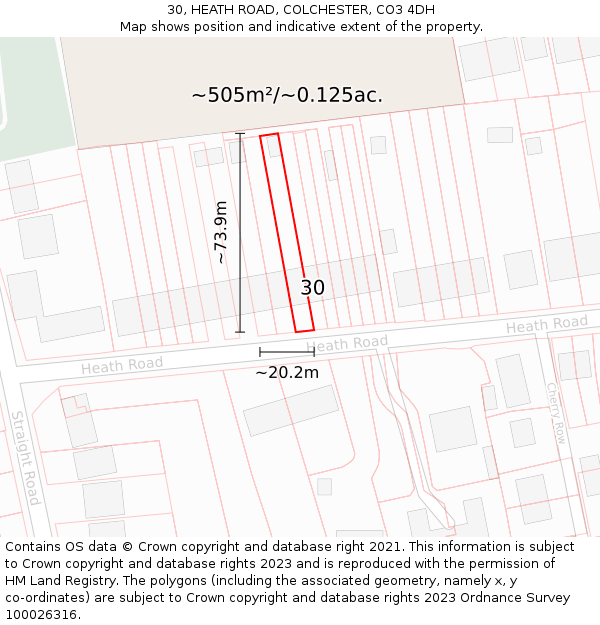 30, HEATH ROAD, COLCHESTER, CO3 4DH: Plot and title map