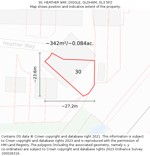 30, HEATHER WAY, DIGGLE, OLDHAM, OL3 5PZ: Plot and title map