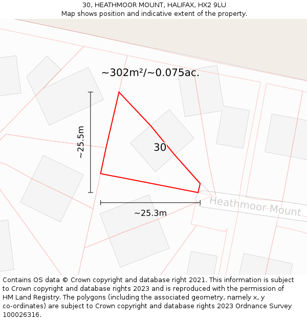 30, HEATHMOOR MOUNT, HALIFAX, HX2 9LU: Plot and title map