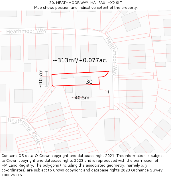 30, HEATHMOOR WAY, HALIFAX, HX2 9LT: Plot and title map