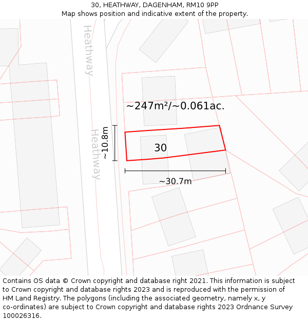 30, HEATHWAY, DAGENHAM, RM10 9PP: Plot and title map