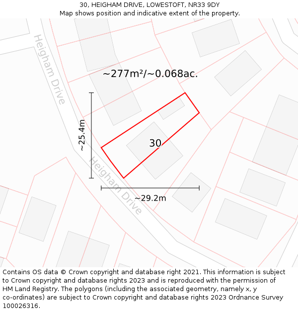 30, HEIGHAM DRIVE, LOWESTOFT, NR33 9DY: Plot and title map