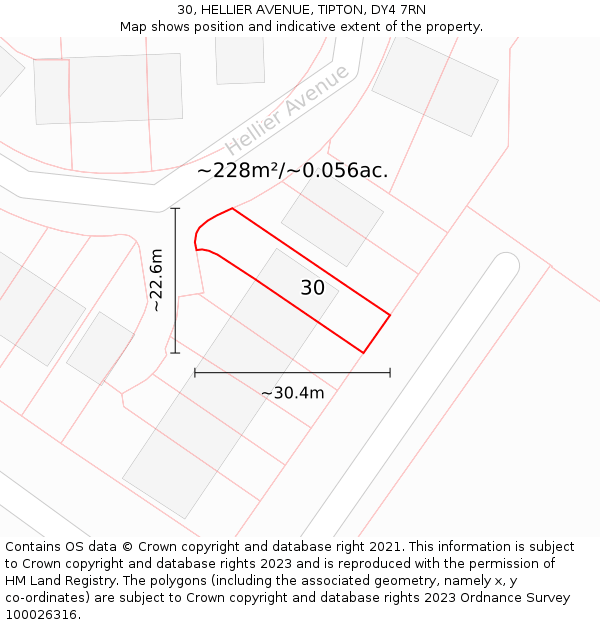 30, HELLIER AVENUE, TIPTON, DY4 7RN: Plot and title map