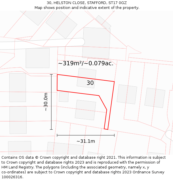 30, HELSTON CLOSE, STAFFORD, ST17 0GZ: Plot and title map