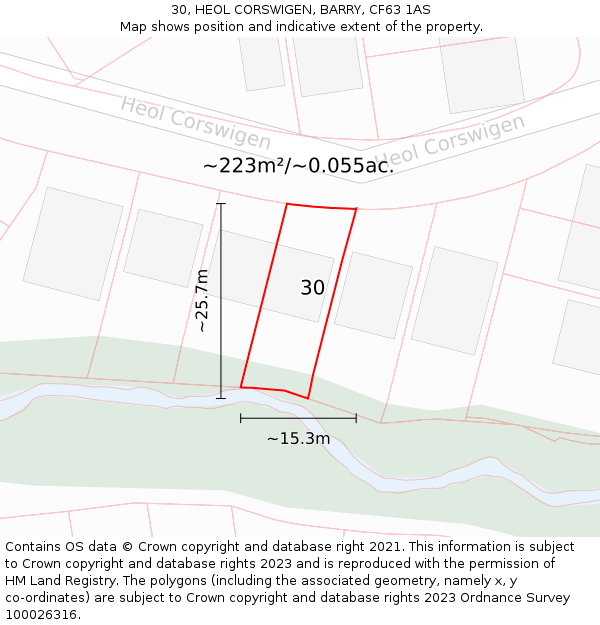 30, HEOL CORSWIGEN, BARRY, CF63 1AS: Plot and title map