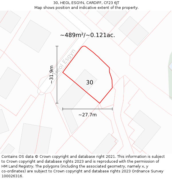 30, HEOL ESGYN, CARDIFF, CF23 6JT: Plot and title map