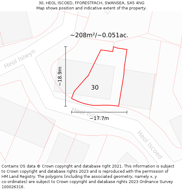 30, HEOL ISCOED, FFORESTFACH, SWANSEA, SA5 4NG: Plot and title map