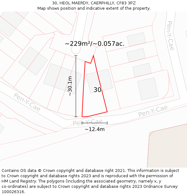 30, HEOL MAERDY, CAERPHILLY, CF83 3PZ: Plot and title map