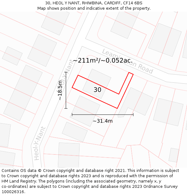 30, HEOL Y NANT, RHIWBINA, CARDIFF, CF14 6BS: Plot and title map
