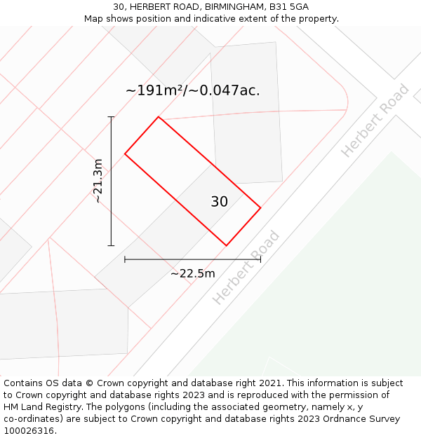 30, HERBERT ROAD, BIRMINGHAM, B31 5GA: Plot and title map